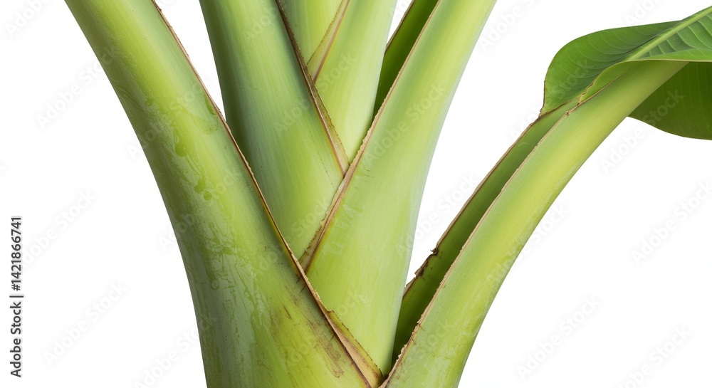 Fototapeta premium Detailed Green Banana Musa Acuminata Stem Structure and Leaf Arrangement Isolated on White Background Botanical Illustration