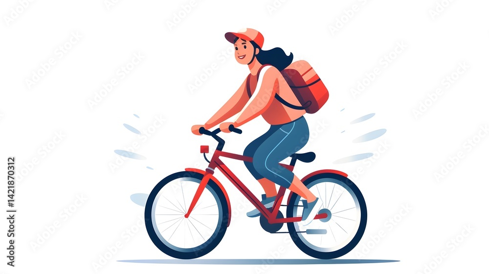 Obraz premium Young Adult Female Courier Riding Bicycle and Feeling Happy - Professional Stock Photo