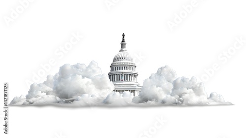 US Capitol Dome with Clouds Isolated on White Background - Historical Architecture Image with Copy Space