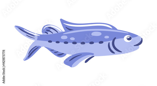 stylized illustration features a blue fish, effortlessly blending artistic flair with aquatic themes. Its smooth curves and bold colors make it a captivating focal point for ocean-inspired designs.