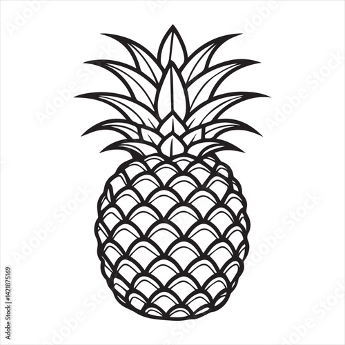 Pineapple tropical sweet summer fruit silhouette icon isolated on white background