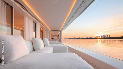 Wallpaper Mural Luxury Yacht Deck at Sunset with City Skyline View Torontodigital.ca