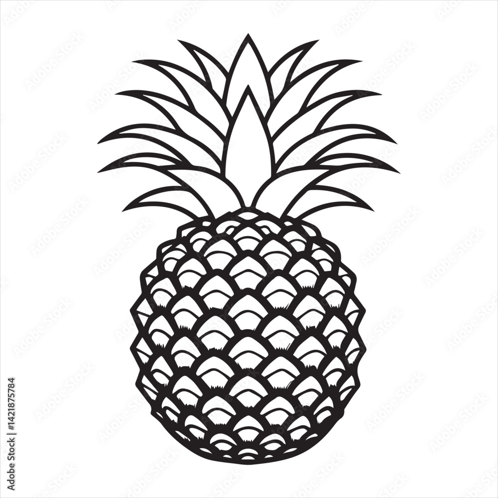 Obraz premium Pineapple tropical sweet summer fruit silhouette icon isolated on white background