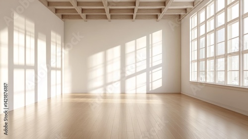 Wallpaper Mural Clean, empty living space in minimalist style, featuring off-white walls, raw wooden elements, and diffuse daylight from broad windows Torontodigital.ca