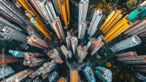 Aerial View of Hong Kong's Dense Urban Landscape: A Symphony of Skyscrapers