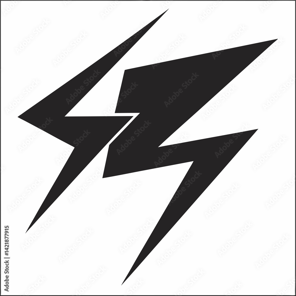 Abstract black lightning bolt design on white background energy concept Abstract black lightning bolt design on white background energy concept
