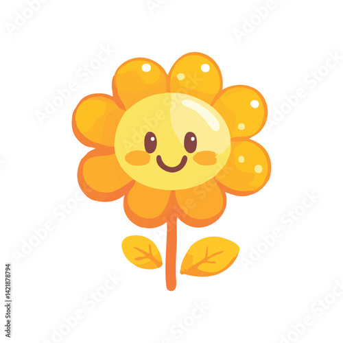Cute 2D marigold mascot, minimalistic design, soft yellow and orange tones