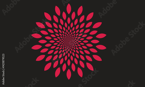 Red radial petal pattern, Abstract flower spiral, Geometric leaf mandala, Bold red symmetry art, Modern petal design