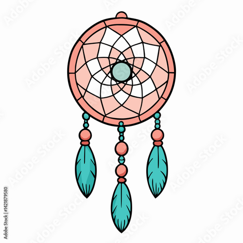 Colorful Cartoon Dreamcatcher with Feathers and Beads Design