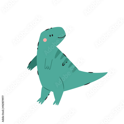 Illustration of adorable cartoon t-rex dinosaur isolated on white background.