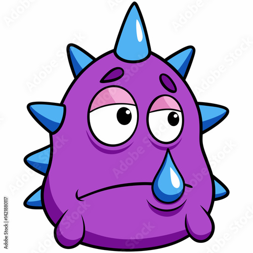 Disappointed Cartoon Purple Monster Character with Spikes and Sad Face