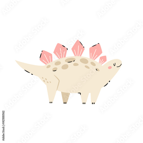 Illustration of adorable cartoon stegosaurus dinosaur isolated on white background.