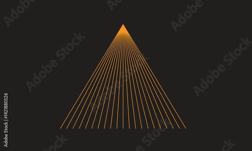 Vanishing point line art, Geometric lines in perspective, Abstract triangle shape with depth, Orange linear perspective design, Futuristic converging line pattern