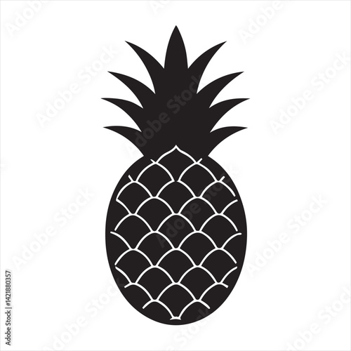 Pineapple tropical sweet summer fruit silhouette icon isolated on white background