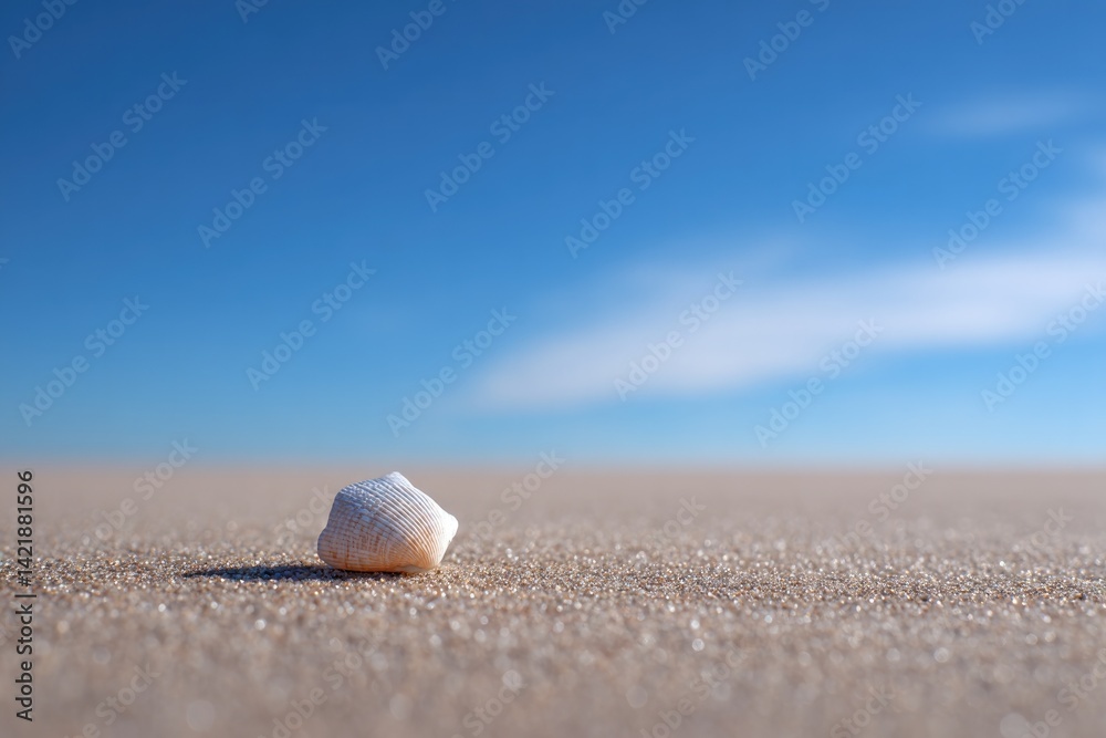 capture minimalistic scene of isolated sandy beach with single seashell resting on it engage scene with plenty of blue capture minimalistic scene of isolated sandy beach with single seashell resting on it engage scene with plenty of blue