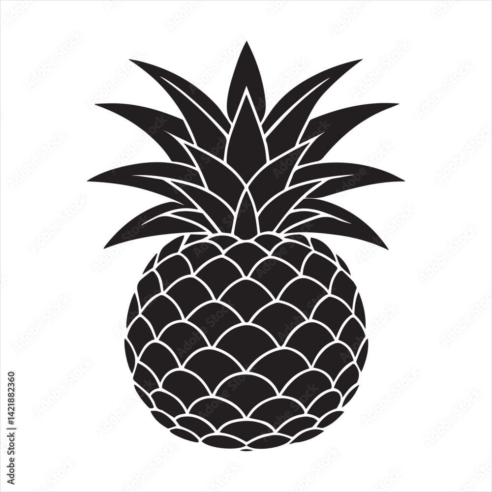 Obraz premium Pineapple tropical sweet summer fruit silhouette icon isolated on white background
