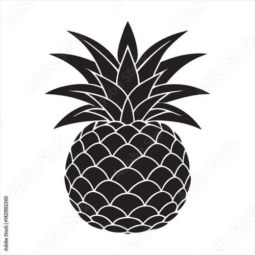 Pineapple tropical sweet summer fruit silhouette icon isolated on white background