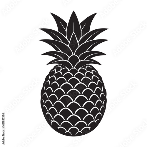 Pineapple tropical sweet summer fruit silhouette icon isolated on white background