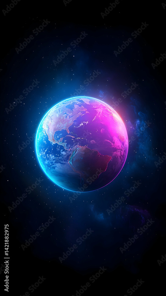 Fototapeta premium Glowing Pixelated Earth in Vibrant Neon Colors