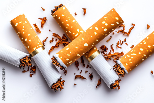 Extinguished cigarette concept stop smoking on white background.