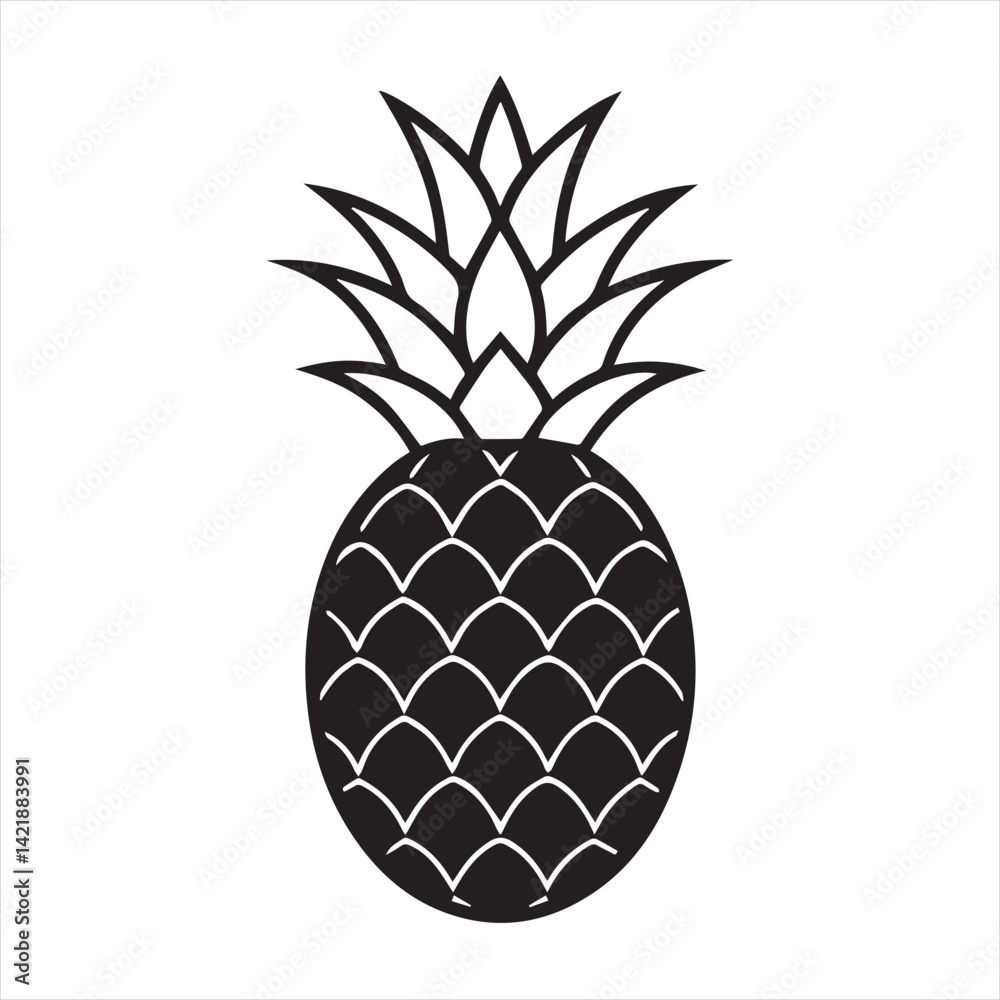 Obraz premium Pineapple tropical sweet summer fruit silhouette icon isolated on white background
