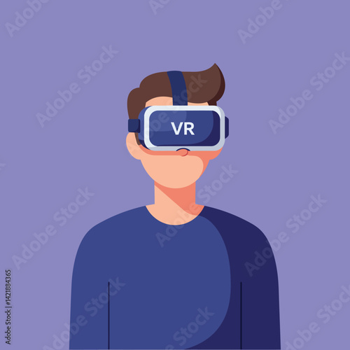Man Wearing Virtual Reality Headset Exploring Digital Worlds in Immersive Experience Vector Illustration 