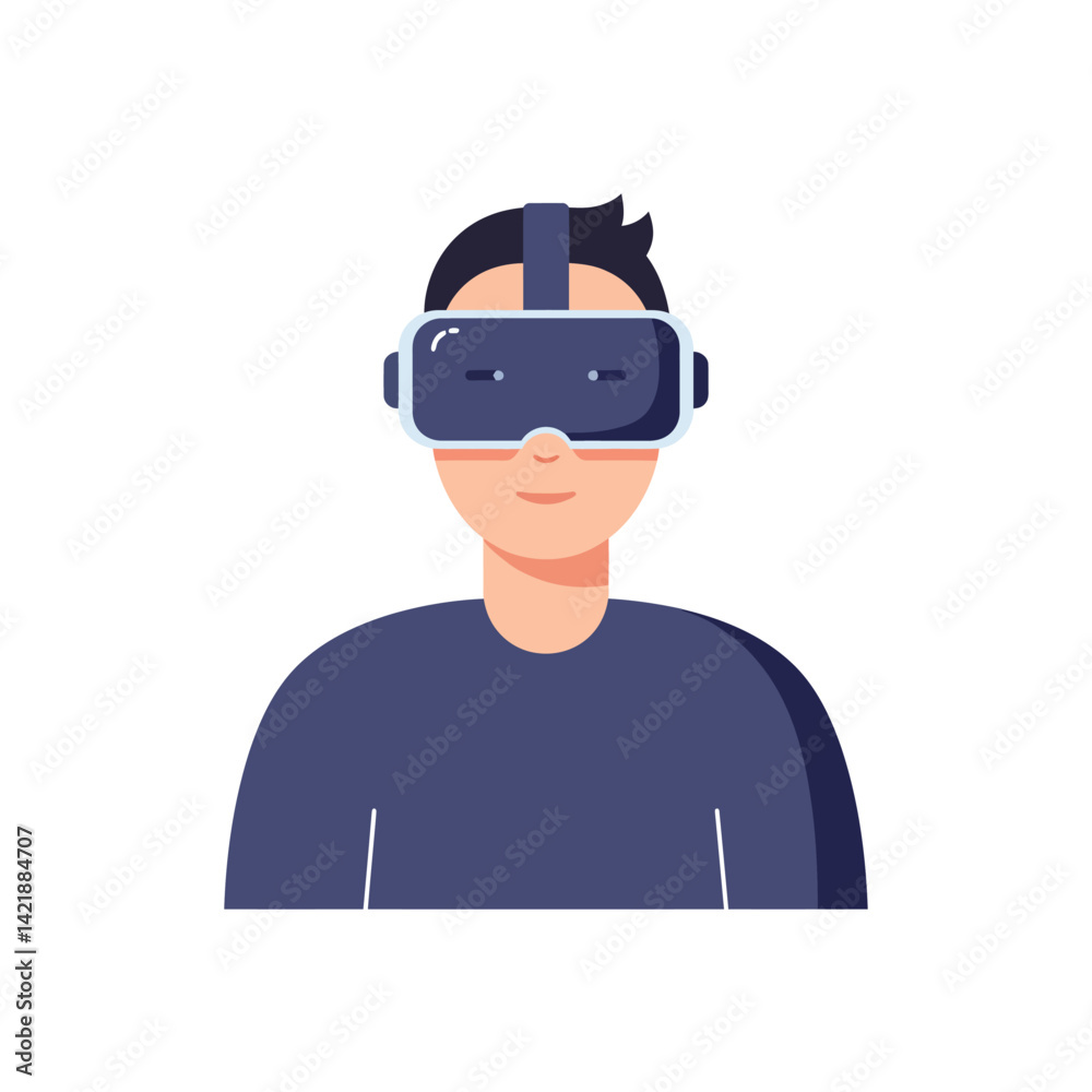 Man Wearing Virtual Reality Headset Immersed in Digital Experience Technology and Innovation Vector Illustration Man Wearing Virtual Reality Headset Immersed in Digital Experience Technology and Innovation Vector Illustration
