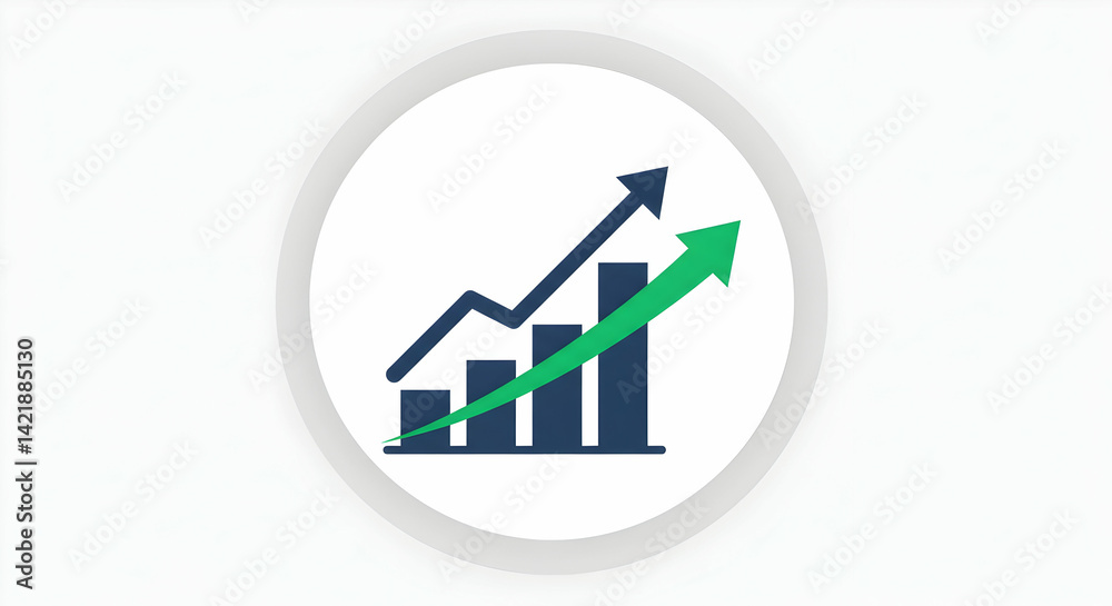 Rising Bar Graph with Arrow Shows Growth and Progress Rising Bar Graph with Arrow Shows Growth and Progress