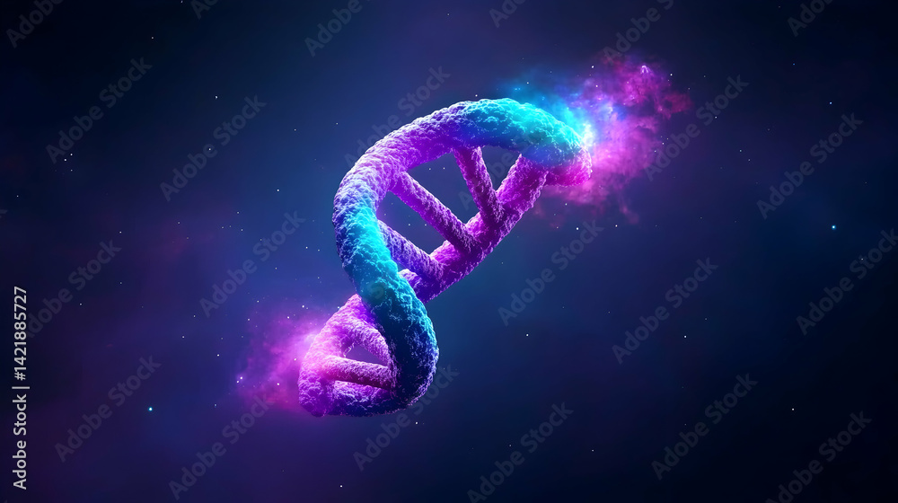 Glowing Purple and Blue DNA Helix in Space Glowing Purple and Blue DNA Helix in Space
