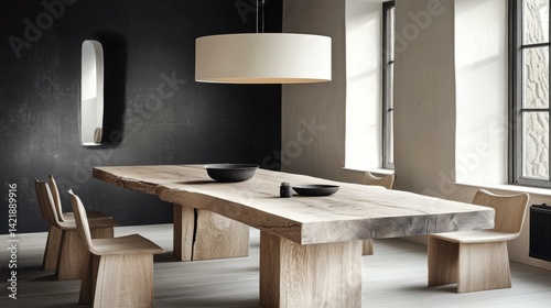 Obraz na płótnie Modern Minimalist Wooden Dining Table w salonie
