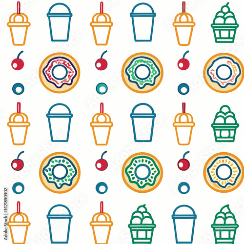Cute food pattern of drinks and desserts