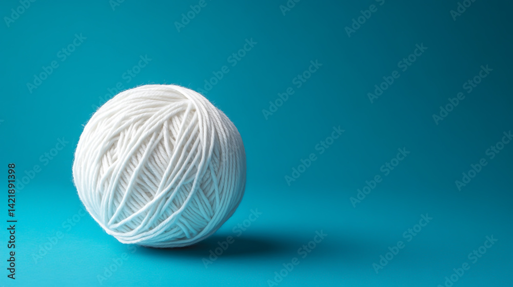 Vibrant white yarn ball isolated on blue background. Vibrant white yarn ball isolated on blue background.