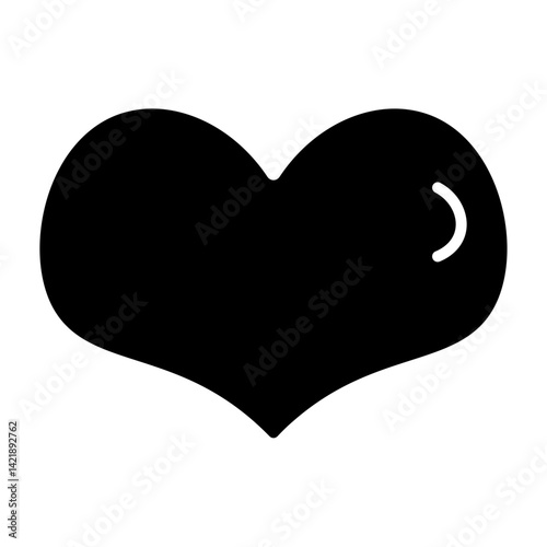 Solid form presents stylized heart. Filled shape forms familiar love symbol. Design conveys emotion, romance, or affection.