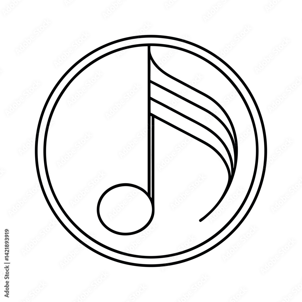 A simple, cartoonish music note icon in a circle. A simple, cartoonish music note icon in a circle.
