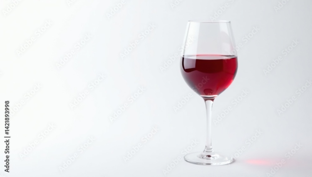 Single glass of red wine, stark white backdrop , composition, vino Single glass of red wine, stark white backdrop , composition, vino