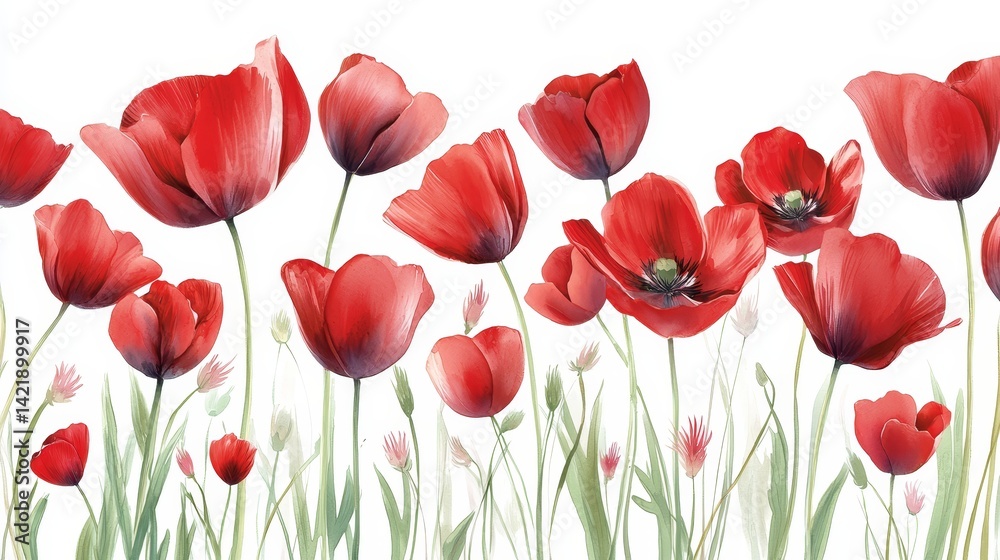 Fototapeta premium Vibrant red tulips in full bloom stunning display of nature beauty vivid