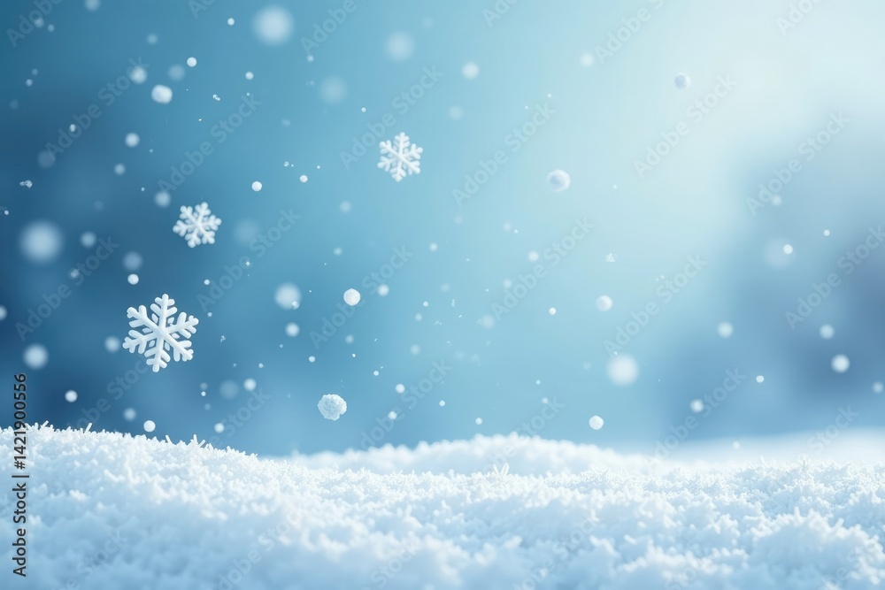 White snowflakes gently falling on a plain surface, snowy, calm White snowflakes gently falling on a plain surface, snowy, calm
