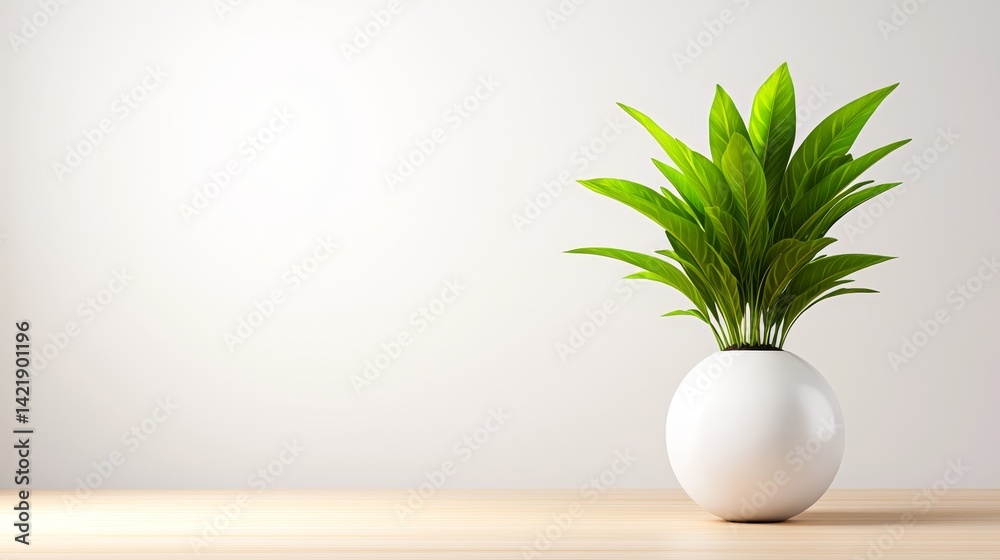 Serene simplicity study of green plant flourishing in modern white vase simple Serene simplicity study of green plant flourishing in modern white vase simple