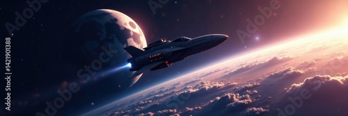 Wallpaper Mural Spacecraft passing by the Earth and Moon in space, planets, earth, galaxy Torontodigital.ca