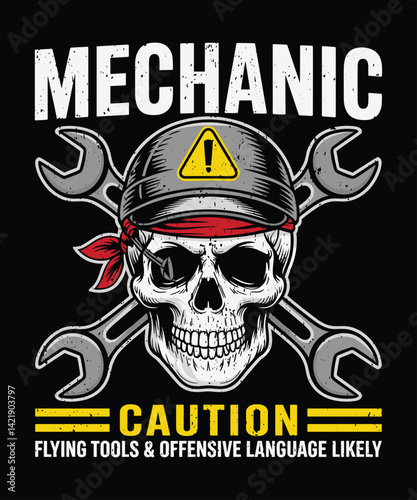 Mechanic Skull Caution T-Shirt