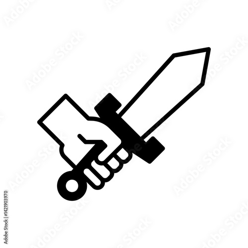 Illustration Icon of a Hand Holding a Sword in Simple Design