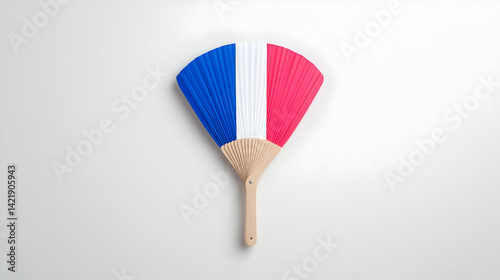 French Tricolor Hand Fan on White Background