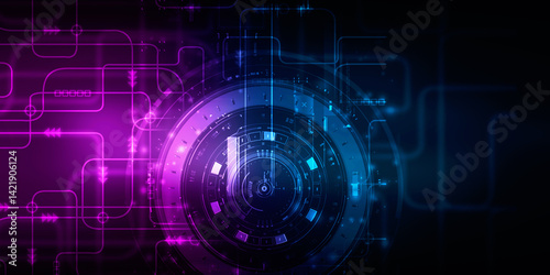 2d illustration Abstract futuristic electronic circuit technology background