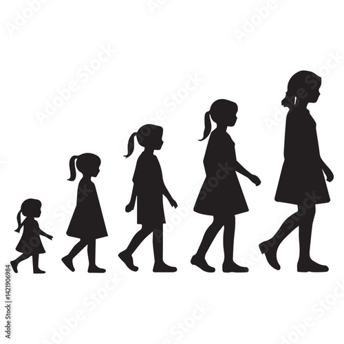 Obraz na płótnie Girls growing up Silhouettes Collection Premium Vector template White Background
