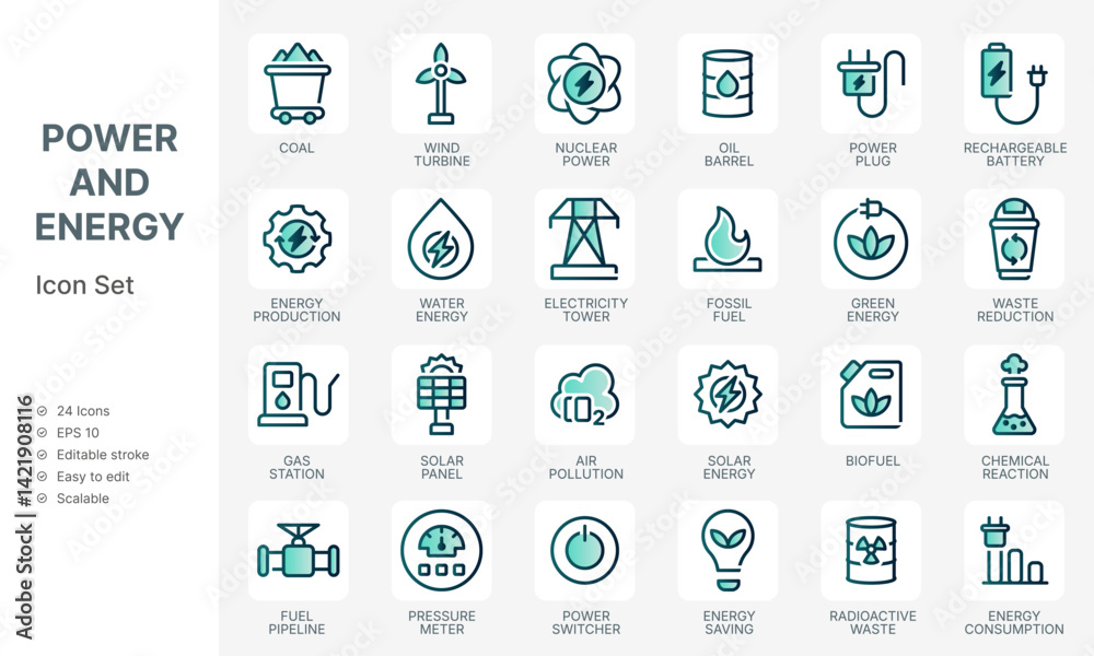 Energy source and power industry icon set with green energy concept Energy source and power industry icon set with green energy concept