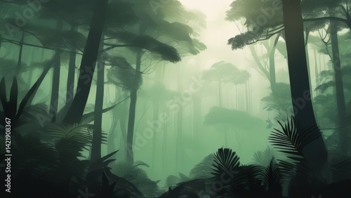 Minimalist Tropical Rainforest – Silhouettes with Morning Mist