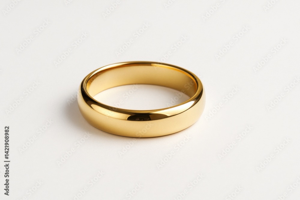 A close-up view of a simple, elegant gold wedding band resting on a neutral background A close-up view of a simple, elegant gold wedding band resting on a neutral background