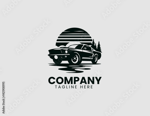 Classic Mustang Car Vector Logo Design