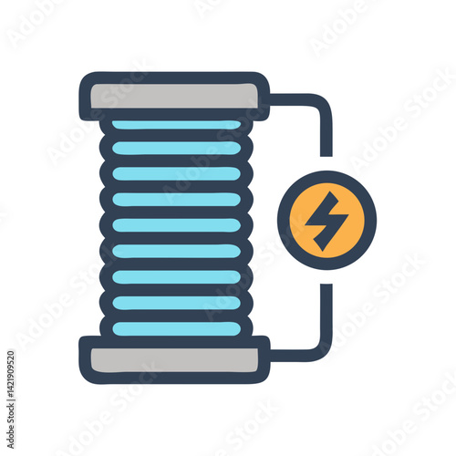 Coil with Battery Icon Representing Electromagnetic Induction and Electric Circuit