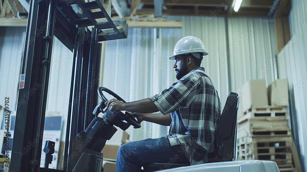 Warehouse Worker Operating a Forklift Warehouse Worker Operating a Forklift